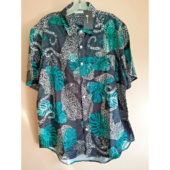 CharmkpR Men's Leopard Leaf Short Sleeve Button-Front Shirt SZ XX-Large - NEW - Picture 1 of 4